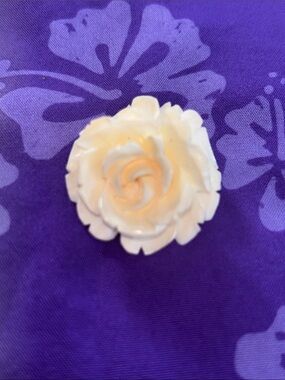 Estate White carved ivory bone rose brooch wedding jewelry